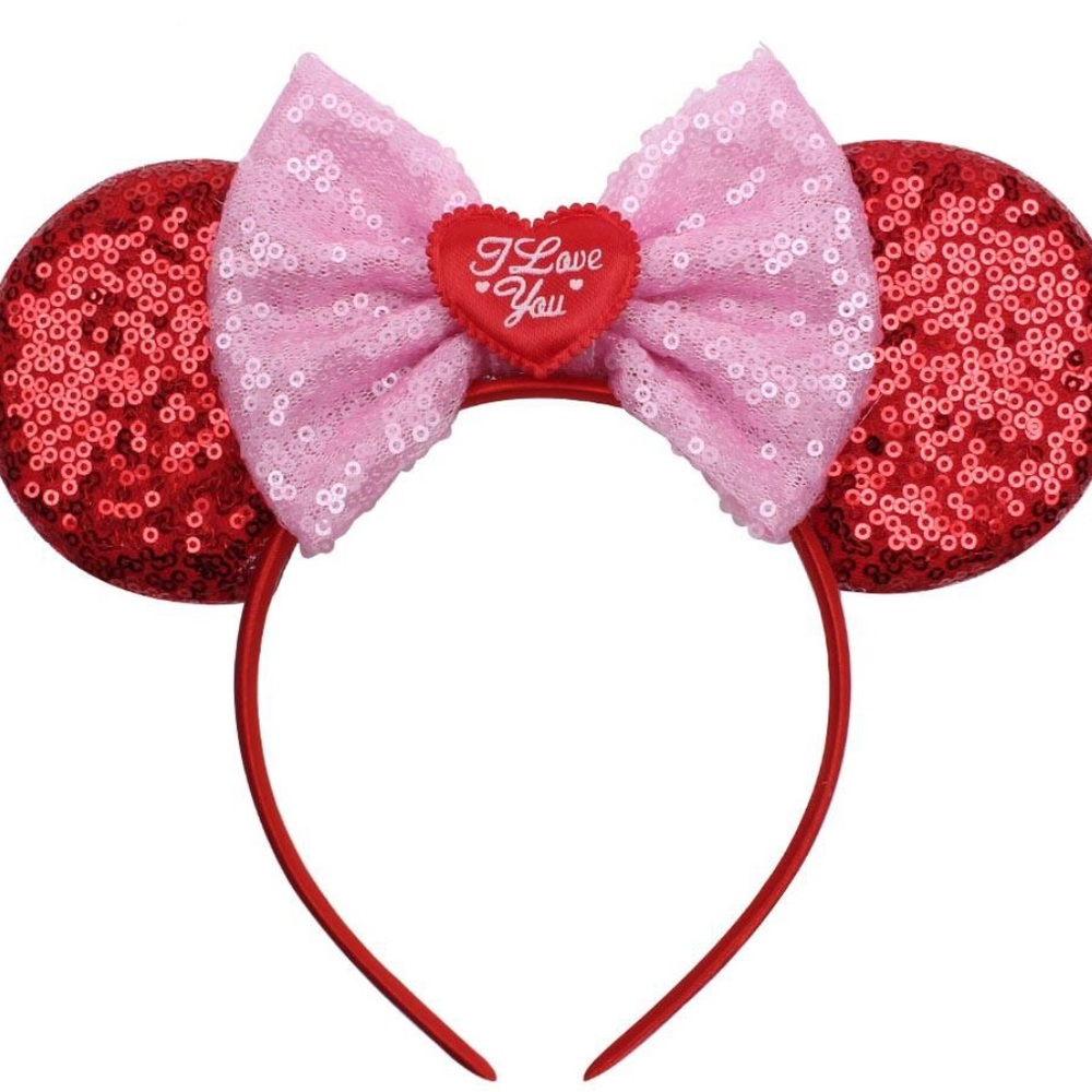 Valentine’s Minnie Ears Big Bow Sequin Heart